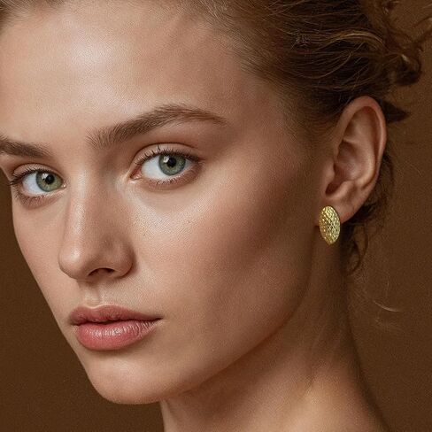 SANDRA REDD 14K Gold Earrings for Women Gold Hoop Earrings Gold Earrings for Women Hoops Oval Shape with Mesh Pad Textured on the Surface Unique Hoops Earring for Womens 18mm in Saudi Arabia