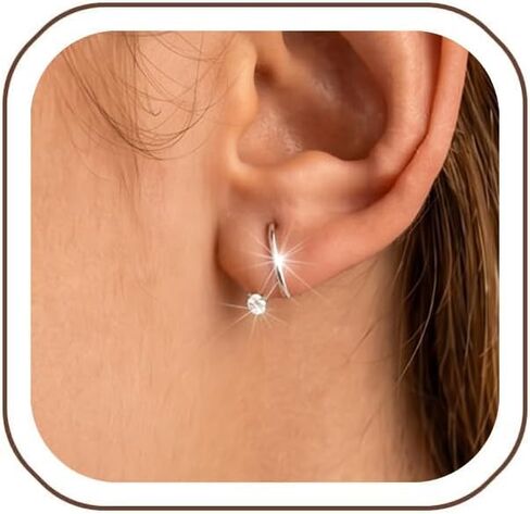 Silver Threader Hoop Earrings for Women Trendy, Silver Hypoallergenic Huggie Ardant Backless Half Hoop Earrings for Women Tiny Twist Earring Stack Lightweight Wedding Jewelry Prom Gifts in Saudi Arabia