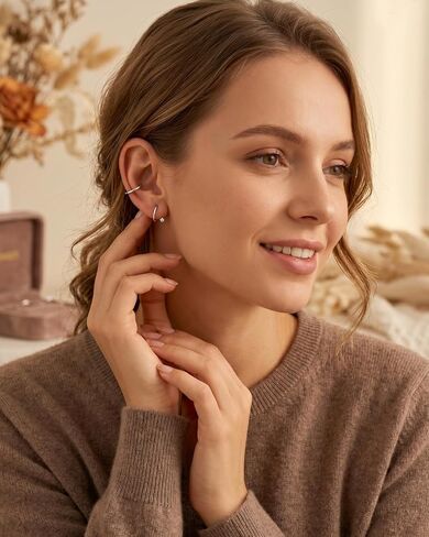 Silver Threader Hoop Earrings for Women Trendy, Silver Hypoallergenic Huggie Ardant Backless Half Hoop Earrings for Women Tiny Twist Earring Stack Lightweight Wedding Jewelry Prom Gifts in Saudi Arabia
