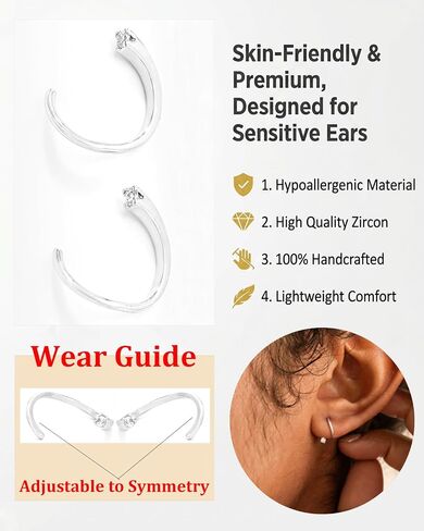 Silver Threader Hoop Earrings for Women Trendy, Silver Hypoallergenic Huggie Ardant Backless Half Hoop Earrings for Women Tiny Twist Earring Stack Lightweight Wedding Jewelry Prom Gifts in Saudi Arabia