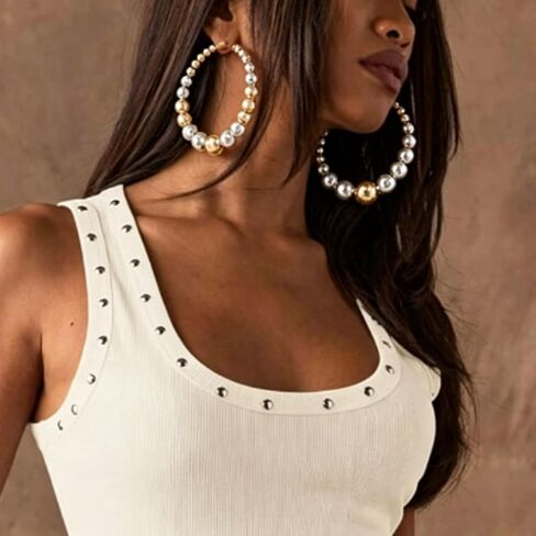 Gold Large Bead Hoop Earrings Vintage Chunky Big Circle Balls Beads Hoops Earring Thick Round Balls Jewelry Gift Y2k Party Accessories in Saudi Arabia