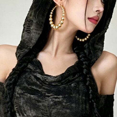 Gold Large Bead Hoop Earrings Vintage Chunky Big Circle Balls Beads Hoops Earring Thick Round Balls Jewelry Gift Y2k Party Accessories in Saudi Arabia