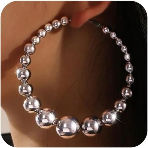 Gold Large Bead Hoop Earrings Vintage Chunky Big Circle Balls Beads Hoops Earring Thick Round Balls Jewelry Gift Y2k Party Accessories in Saudi Arabia