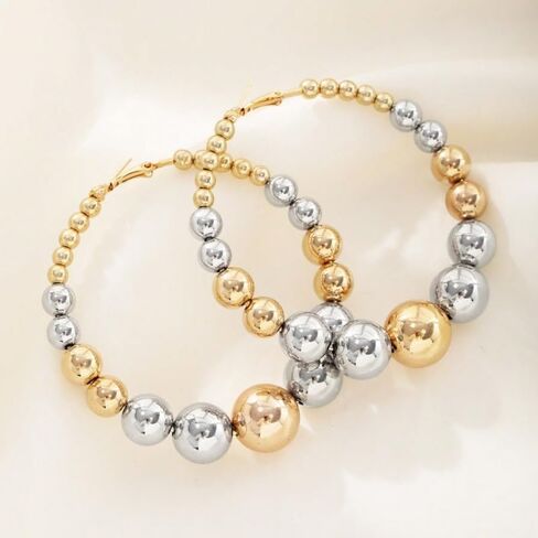 Gold Large Bead Hoop Earrings Vintage Chunky Big Circle Balls Beads Hoops Earring Thick Round Balls Jewelry Gift Y2k Party Accessories in Saudi Arabia