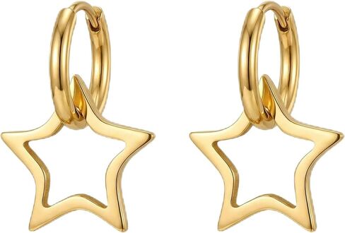 Minimalist Hollow Star Hoop Earrings for Women, Hypoallergenic Star Drop Earrings, Dainty Jewelry Gift Everyday Wear in Saudi Arabia