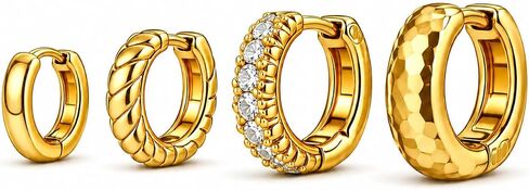4Pcs 18K Gold Plated Huggie Hoop Earrings Set for Women, Hypoallergenic Small Gold Hoops, Stackable Cartilage Earrings for Multiple Piercings, 10/12/14/16mm Lightweight Jewelry in Kuwait