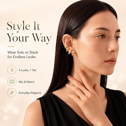 4Pcs 18K Gold Plated Huggie Hoop Earrings Set for Women, Hypoallergenic Small Gold Hoops, Stackable Cartilage Earrings for Multiple Piercings, 10/12/14/16mm Lightweight Jewelry in Kuwait