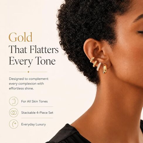 4Pcs 18K Gold Plated Huggie Hoop Earrings Set for Women, Hypoallergenic Small Gold Hoops, Stackable Cartilage Earrings for Multiple Piercings, 10/12/14/16mm Lightweight Jewelry in Kuwait