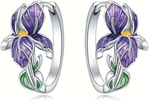 Vintage Purple Iris Flower Enamel Hoop Earrings for Women Daily Party Banquet Earrings Jewelry Gift in Kuwait