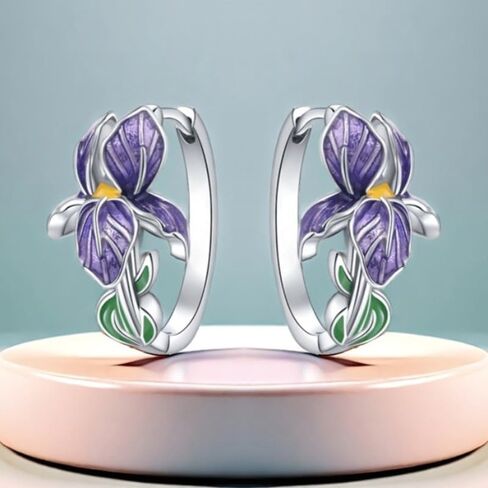 Vintage Purple Iris Flower Enamel Hoop Earrings for Women Daily Party Banquet Earrings Jewelry Gift in Kuwait