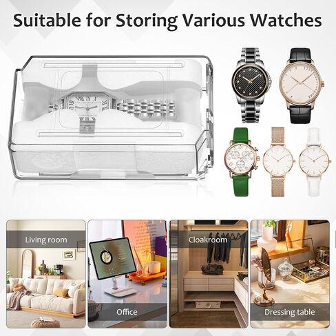 Healeved Acrylic Display Watch Case Clear Box with Inner Holder Watch Display Case for Wristwatches Portable Container for Women Men, 4.72X2.63X1.65In in Kuwait