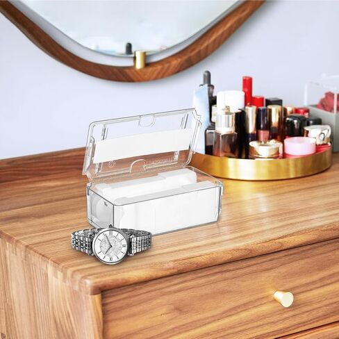 Healeved Acrylic Display Watch Case Clear Box with Inner Holder Watch Display Case for Wristwatches Portable Container for Women Men, 4.72X2.63X1.65In in Kuwait