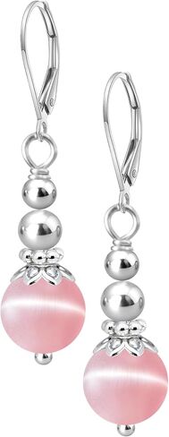 Natural 10mm Stone Bead Drop Earrings,Silver Real Genuine Crystal Quartz Gemstone Statement Boho Bohemian Dangle Earrings for Women Her in Saudi Arabia