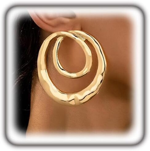 Gold Chunky Geometric Dangle Earrings for Women,Vintage Hollow Irregular Round Statement Earring,Unique Party Prom Jewelry Accessories in Saudi Arabia