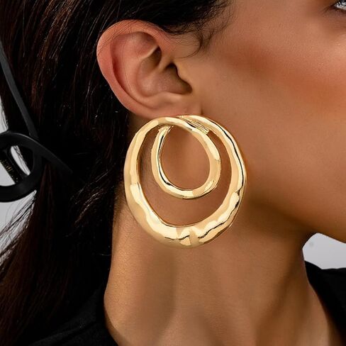 Gold Chunky Geometric Dangle Earrings for Women,Vintage Hollow Irregular Round Statement Earring,Unique Party Prom Jewelry Accessories in Saudi Arabia