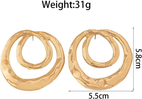 Gold Chunky Geometric Dangle Earrings for Women,Vintage Hollow Irregular Round Statement Earring,Unique Party Prom Jewelry Accessories in Saudi Arabia