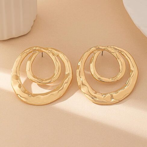 Gold Chunky Geometric Dangle Earrings for Women,Vintage Hollow Irregular Round Statement Earring,Unique Party Prom Jewelry Accessories in Saudi Arabia