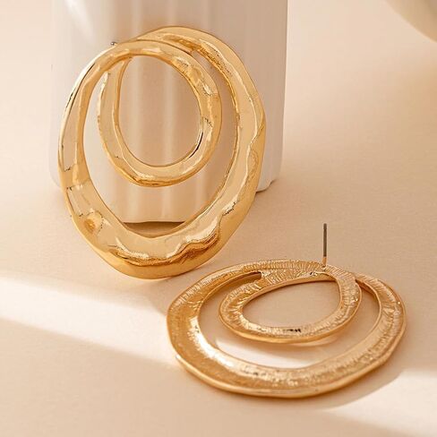 Gold Chunky Geometric Dangle Earrings for Women,Vintage Hollow Irregular Round Statement Earring,Unique Party Prom Jewelry Accessories in Saudi Arabia