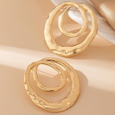 Gold Chunky Geometric Dangle Earrings for Women,Vintage Hollow Irregular Round Statement Earring,Unique Party Prom Jewelry Accessories in Saudi Arabia