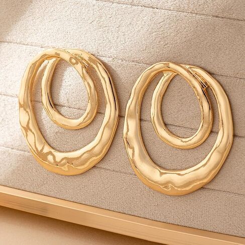 Gold Chunky Geometric Dangle Earrings for Women,Vintage Hollow Irregular Round Statement Earring,Unique Party Prom Jewelry Accessories in Saudi Arabia