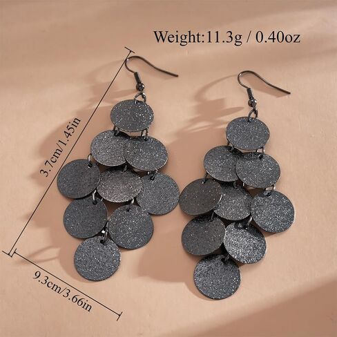 Gold Circle Sequins Chandelier Earrings for Women Vintage Silver Black Disc Tassel Hook Earring Dangling Statement Vacation Jewelry Gifts Accessories in Kuwait