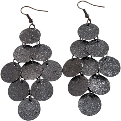 Gold Circle Sequins Chandelier Earrings for Women Vintage Silver Black Disc Tassel Hook Earring Dangling Statement Vacation Jewelry Gifts Accessories in Kuwait