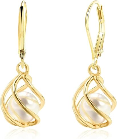 14k gold plated earrings for women hollow circular geometric spiral wrapped pearl hanging earrings elegant earrings for women trendy personalized jewelry gifts in Saudi Arabia