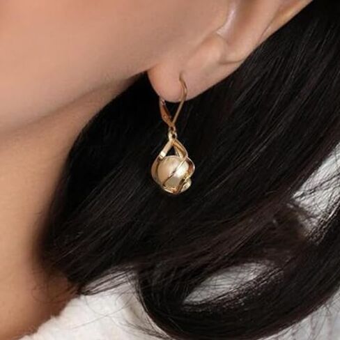 14k gold plated earrings for women hollow circular geometric spiral wrapped pearl hanging earrings elegant earrings for women trendy personalized jewelry gifts in Saudi Arabia