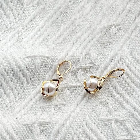 14k gold plated earrings for women hollow circular geometric spiral wrapped pearl hanging earrings elegant earrings for women trendy personalized jewelry gifts in Saudi Arabia