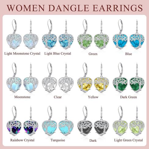 Tree of Life Earrings for Women 925 Sterling Silver Moonstone/Turquoise/Crystal Dangle Drop Leverback Earring Boho Jewelry Gifts for Wedding Birthday Christmas in Kuwait
