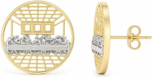 18k Gold Plated Brass Last Supper Two-Toned Earring in Saudi Arabia