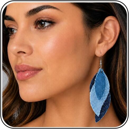 Blue Jean Denim Earrings for Women Dangling Trendy Lightweight Boho Cowgirl Earrings Western Jewelry in Saudi Arabia