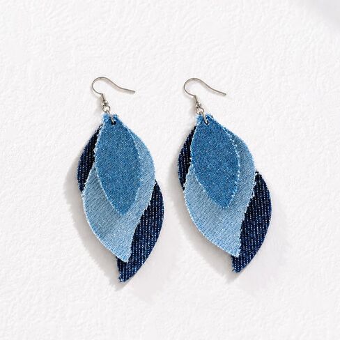 Blue Jean Denim Earrings for Women Dangling Trendy Lightweight Boho Cowgirl Earrings Western Jewelry in Saudi Arabia