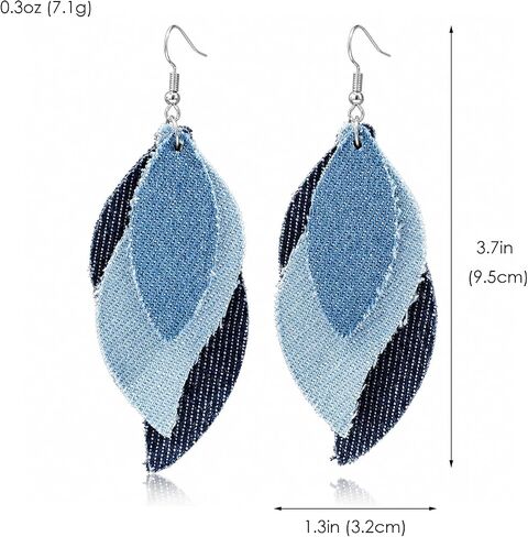 Blue Jean Denim Earrings for Women Dangling Trendy Lightweight Boho Cowgirl Earrings Western Jewelry in Saudi Arabia