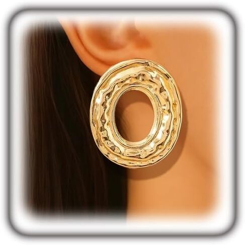 Gold Chunky Geometric Dangle Earrings for Women,Vintage Hollow Irregular Round Statement Earring,Unique Party Prom Jewelry Accessories in Saudi Arabia