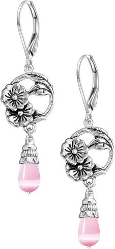 Natural Stone Drop Flower Earrings,Silver Real Genuine Crystal Quartz Gemstone Statement Dangle Earrings for Women Her in Saudi Arabia