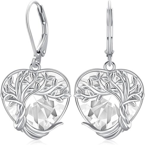 Tree of Life Earrings for Women 925 Sterling Silver Moonstone/Turquoise/Crystal Dangle Drop Leverback Earring Boho Jewelry Gifts for Wedding Birthday Christmas in Kuwait