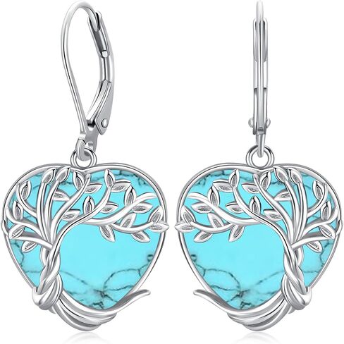 Tree of Life Earrings for Women 925 Sterling Silver Moonstone/Turquoise/Crystal Dangle Drop Leverback Earring Boho Jewelry Gifts for Wedding Birthday Christmas in Kuwait