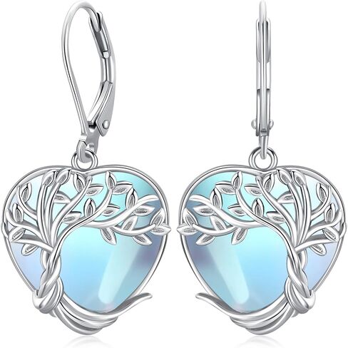 Tree of Life Earrings for Women 925 Sterling Silver Moonstone/Turquoise/Crystal Dangle Drop Leverback Earring Boho Jewelry Gifts for Wedding Birthday Christmas in Kuwait