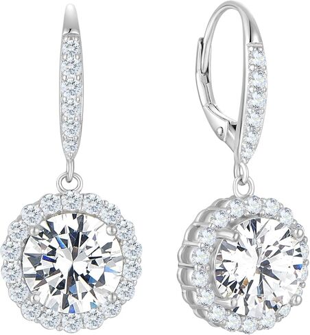 Round Halo Dangle Earrings for Women Sterling Silver Leverback Drop Earrings Birthstone Jewelry in Saudi Arabia