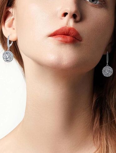 Round Halo Dangle Earrings for Women Sterling Silver Leverback Drop Earrings Birthstone Jewelry in Saudi Arabia