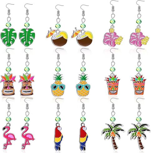 9 Pairs Tropical Earrings for Women Hawaiian Earrings Luau Hula Party Earrings Drop Dangle Jewelry Accessories for Summer Holiday in Kuwait