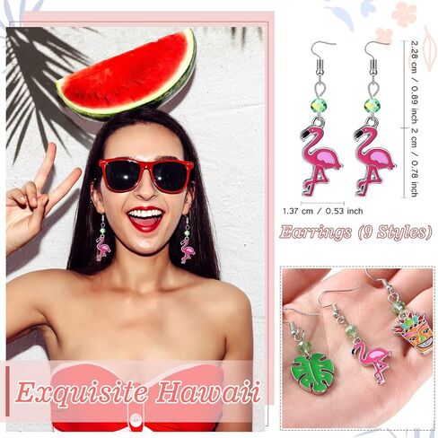 9 Pairs Tropical Earrings for Women Hawaiian Earrings Luau Hula Party Earrings Drop Dangle Jewelry Accessories for Summer Holiday in Kuwait
