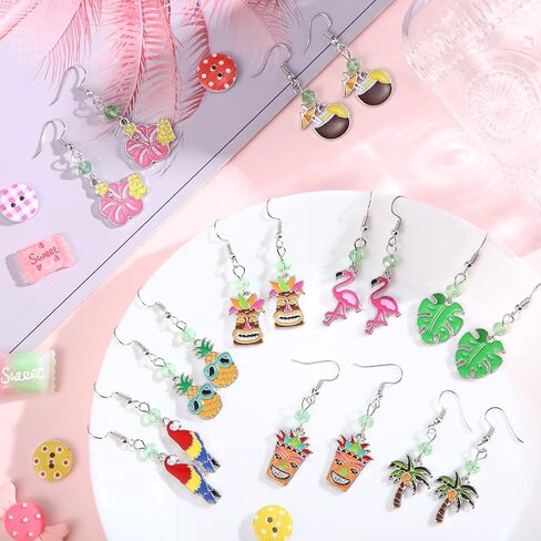 9 Pairs Tropical Earrings for Women Hawaiian Earrings Luau Hula Party Earrings Drop Dangle Jewelry Accessories for Summer Holiday in Kuwait