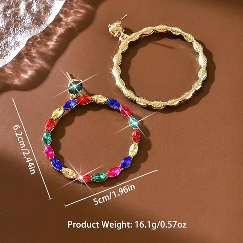 Aimimier Boho Circle Crystal Dangle Earrings Round Hoop Rhinestone Drop Chandelier Earrings Wedding Cocktail Party Earring Accessories for Women (Colorful) in Kuwait