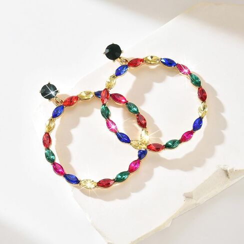 Aimimier Boho Circle Crystal Dangle Earrings Round Hoop Rhinestone Drop Chandelier Earrings Wedding Cocktail Party Earring Accessories for Women (Colorful) in Kuwait