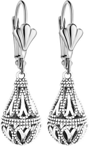 Hollow 925 Sterling Silver Flower Dangle Earrings for Women, Vintage Floral Statement Jewelry in Kuwait