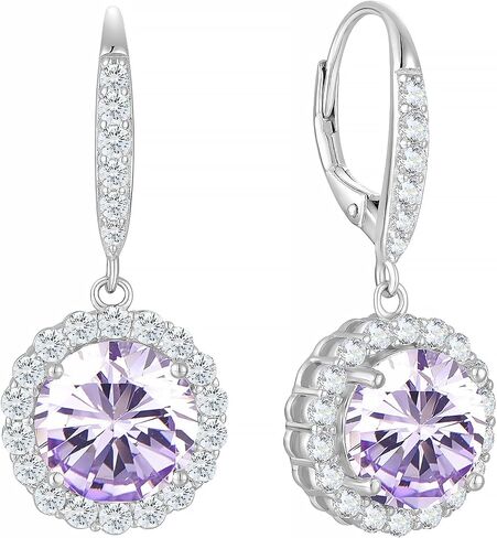 Round Halo Dangle Earrings for Women Sterling Silver Leverback Drop Earrings Birthstone Jewelry in Saudi Arabia