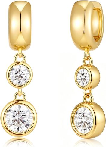 YUJIE Gold Huggie Earrings for Women Statement Chunky Hoops Double Crystal Bezel Dangle Drop Earrings 14K Gold Plated Trendy Jewelry for Her in Saudi Arabia
