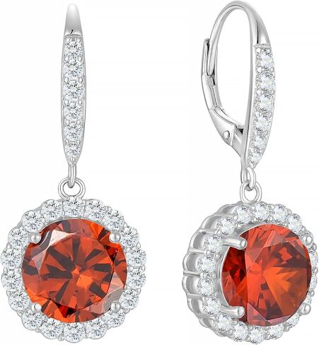 Round Halo Dangle Earrings for Women Sterling Silver Leverback Drop Earrings Birthstone Jewelry in Saudi Arabia